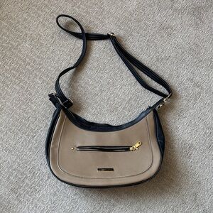 Adrienne Vittadini Beige and Black Shoulder Bag with Gold Hardware